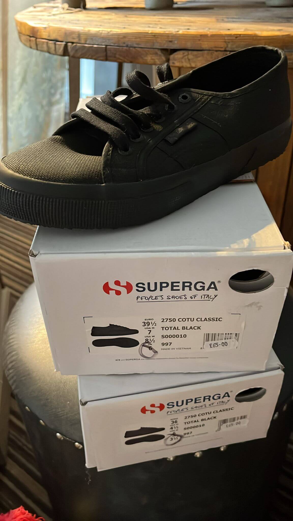 Superga Total Black Canvas Trainer - Sizes 3.5 & 6