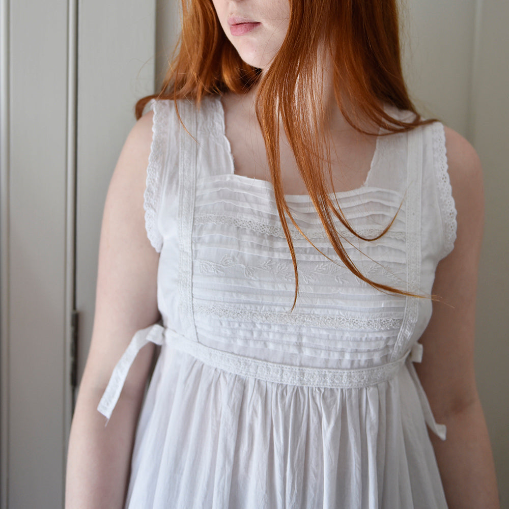 Powellcraft - Lorna, White Sleeveless Cotton Nightdress