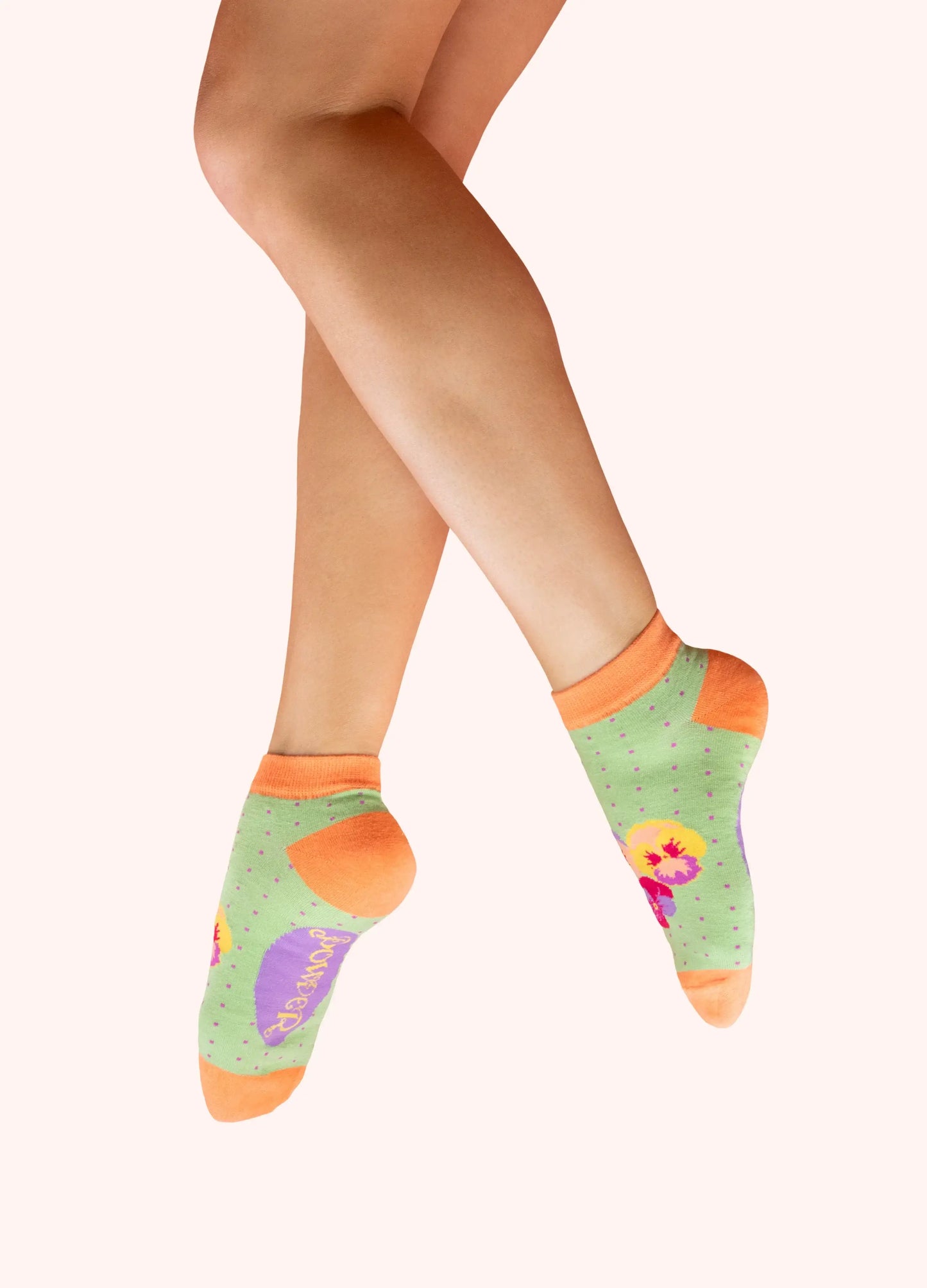 Powder Design Ladies Trainer Socks - Spring Pansies in Mint