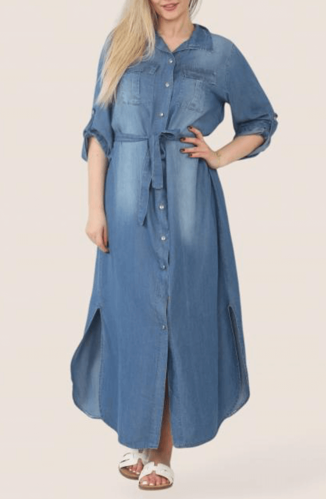 Chambray Button Through Shirt Dress