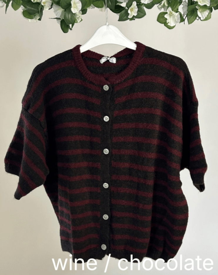 Short Sleeve Striped Alpaca Cardigan