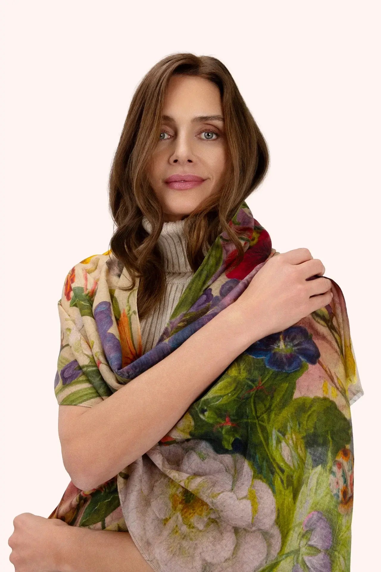 Powder Design Wool Wrap Scarf - Autumn Posy, Cream
