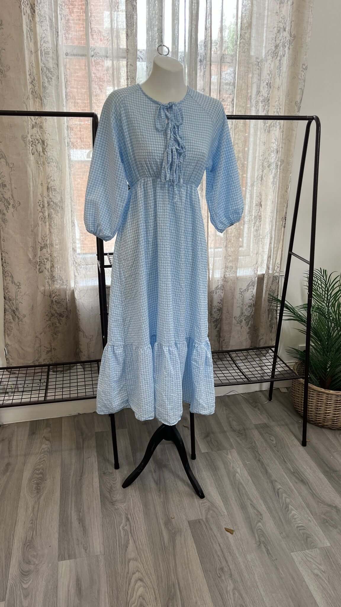 Tie Front Gingham Maxi Dress