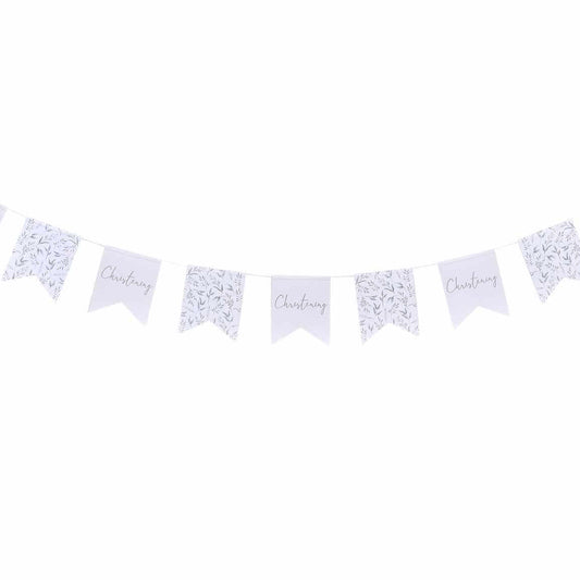 White and Green Botanical Christening Bunting