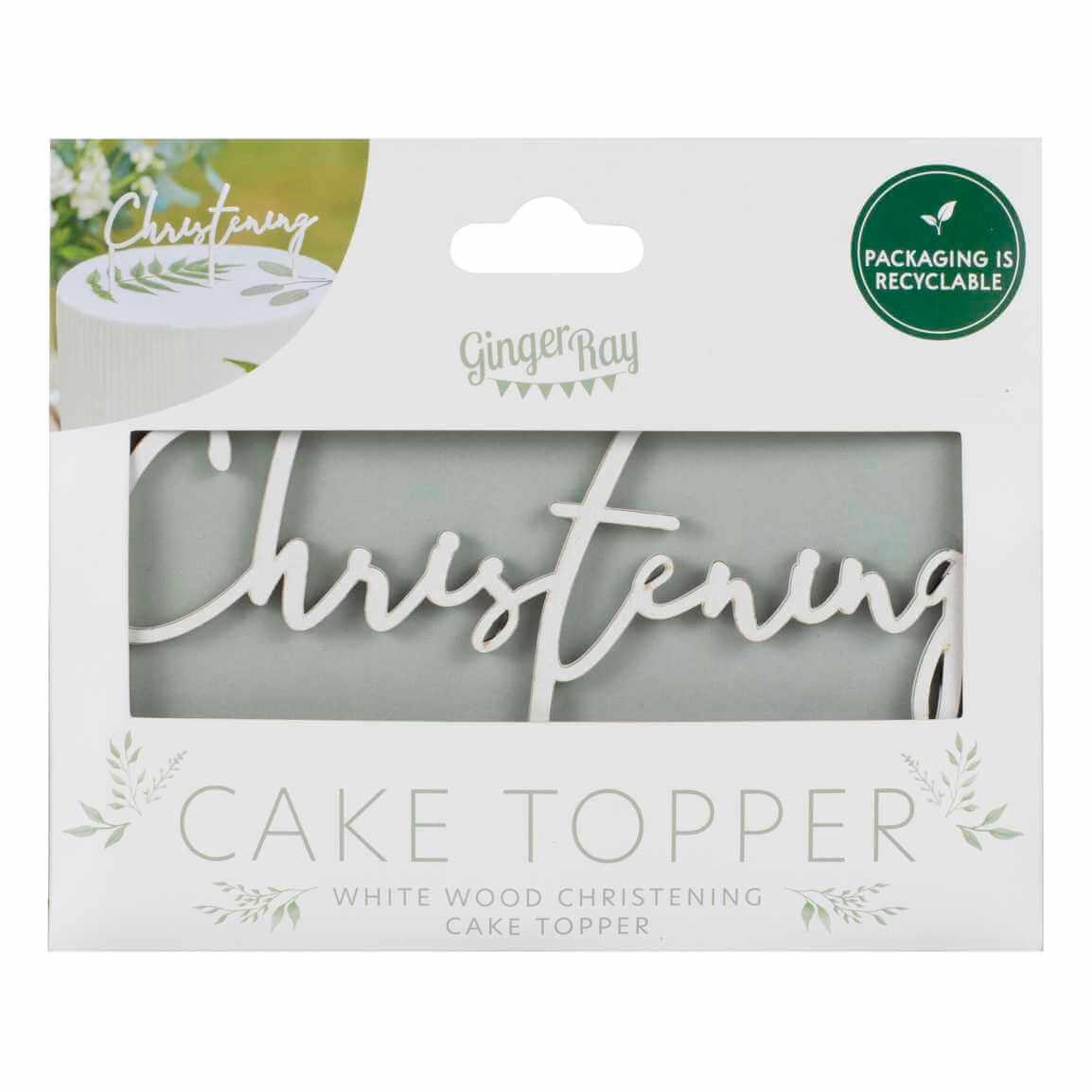 White Wooden Christening Cake Topper