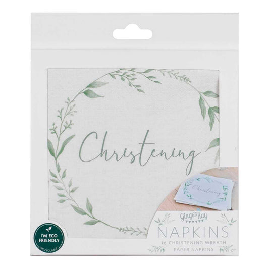 White and Green Christening Paper Napkins