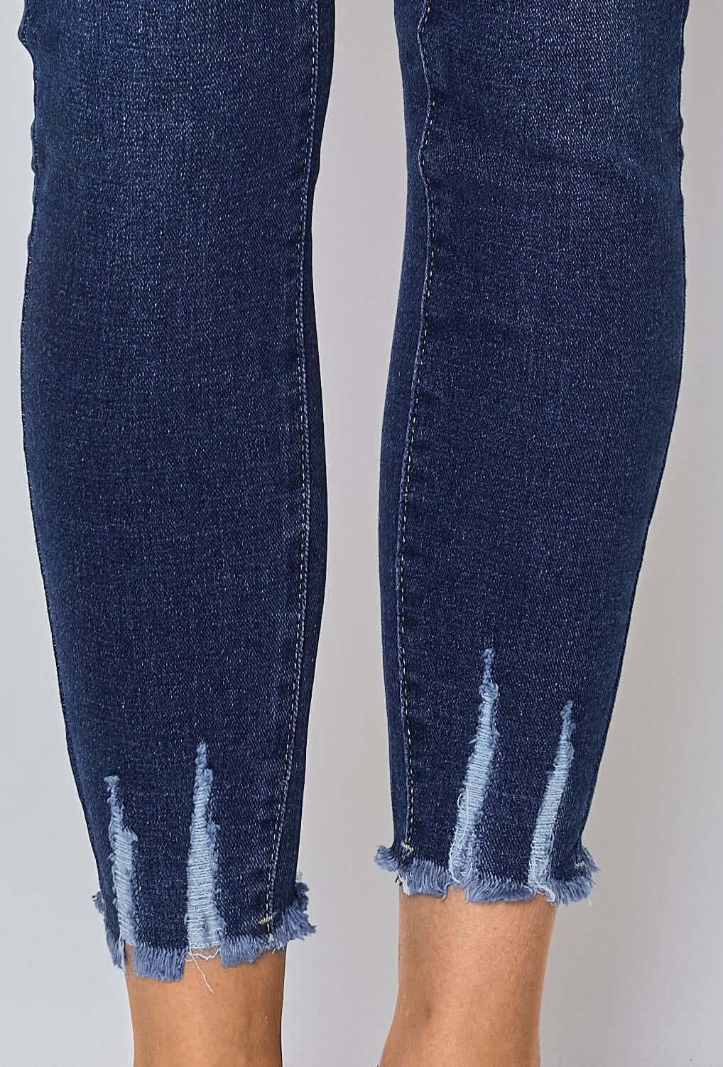 Stretchy Dark Wash Distressed Ankle Jeans