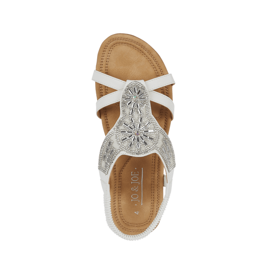 Halcyon Diamante Elasticated Back Sandal - White