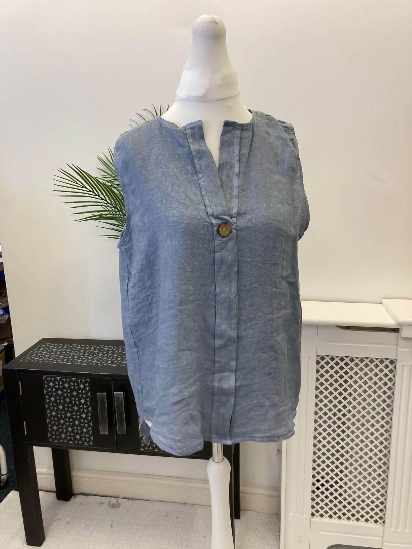 Sophia Linen V Neck Dipped Back Vest Top