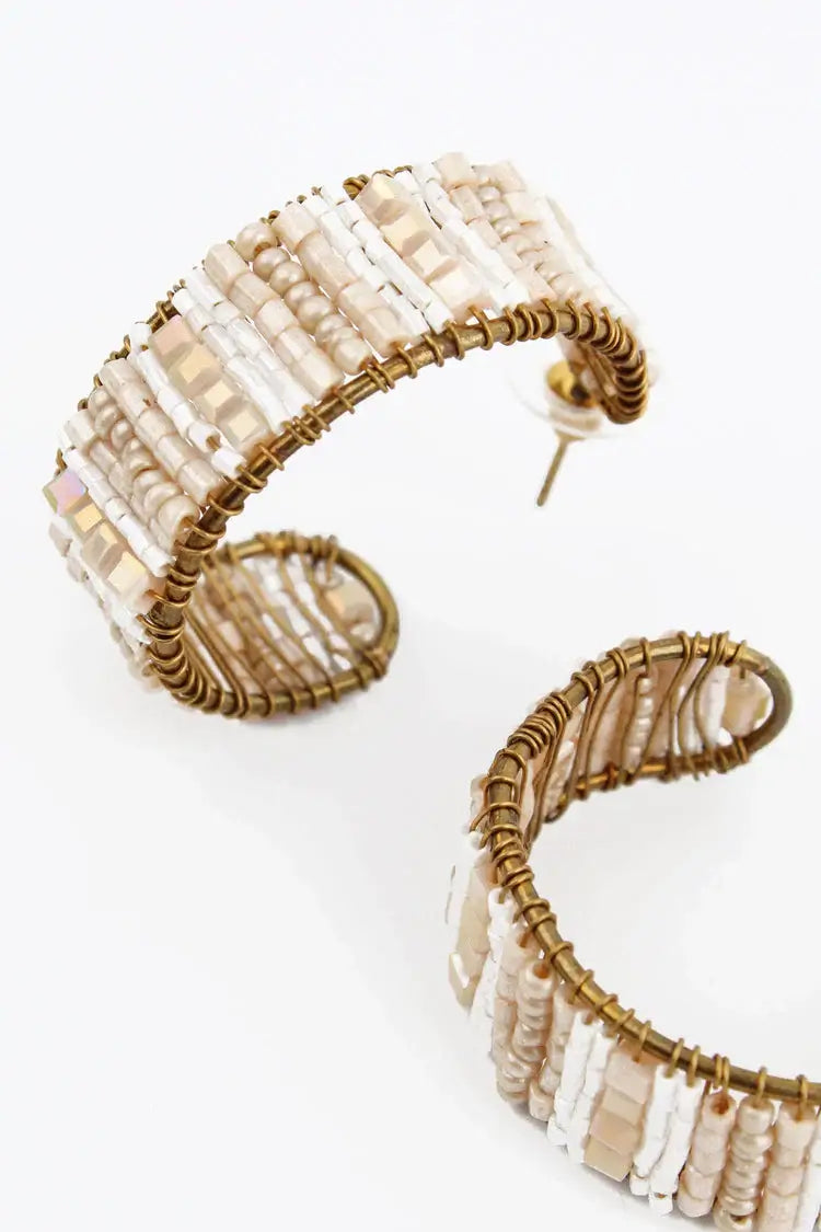 Pearl & Gold Beaded Hoop Earrings