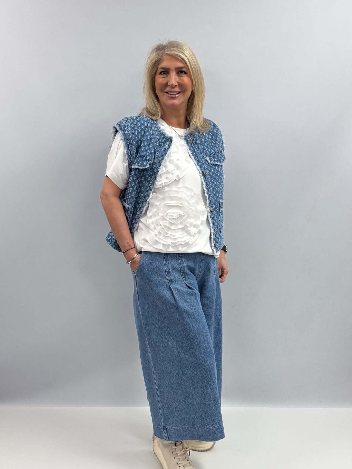 Distressed Denim Sleeveless Gilet