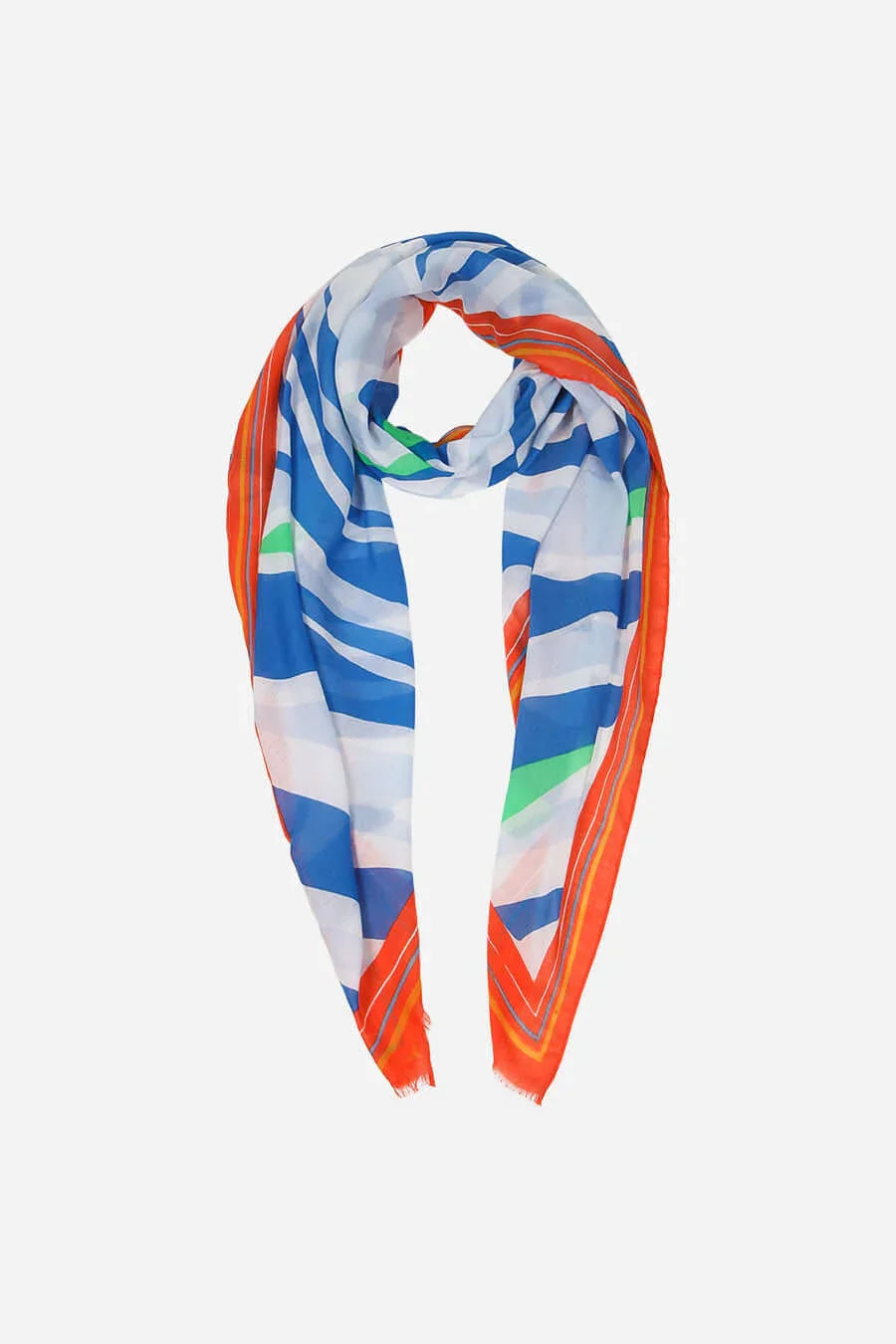 Blue Zebra Print Scarf With Colourblock Border