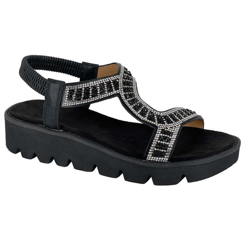 Novara - Black Elasticated Back Wedge Sandal