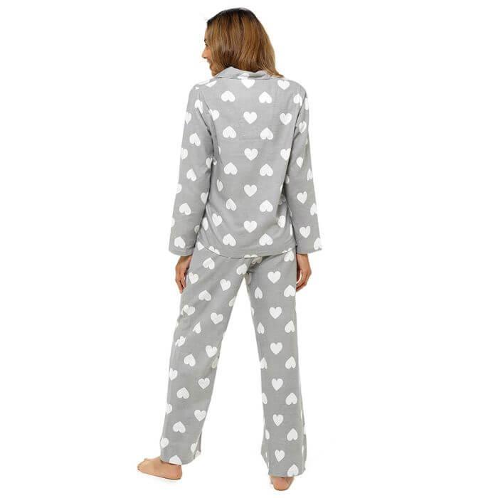 Ladies Heart Button Pyjamas In A Bag - Grey