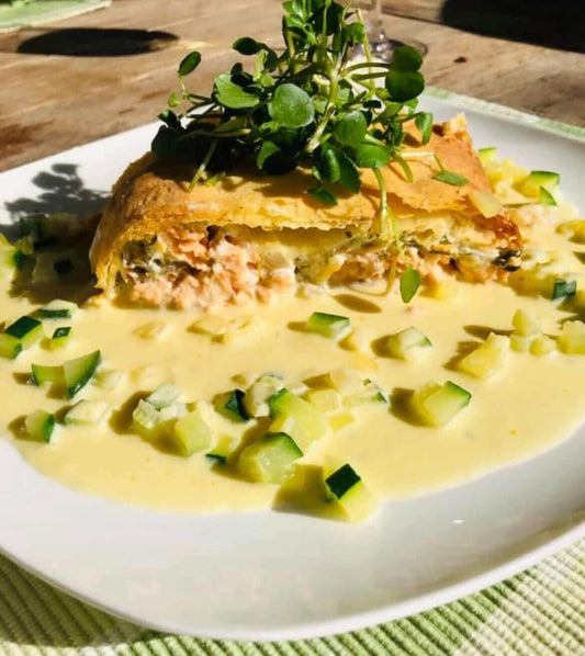 Salmon En Croute with a Prosecco & Saffron Sauce