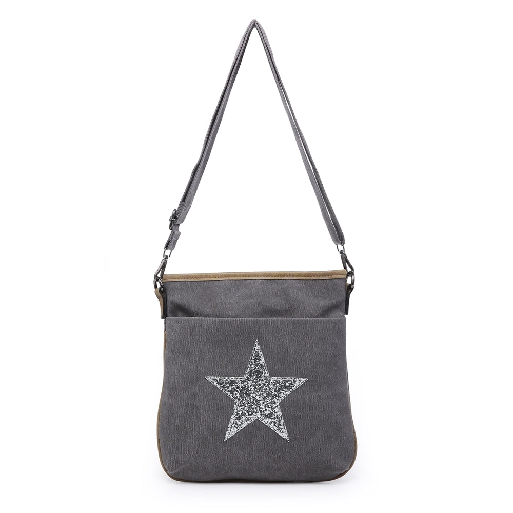 Canvas Glitter Cross Body Star Bag