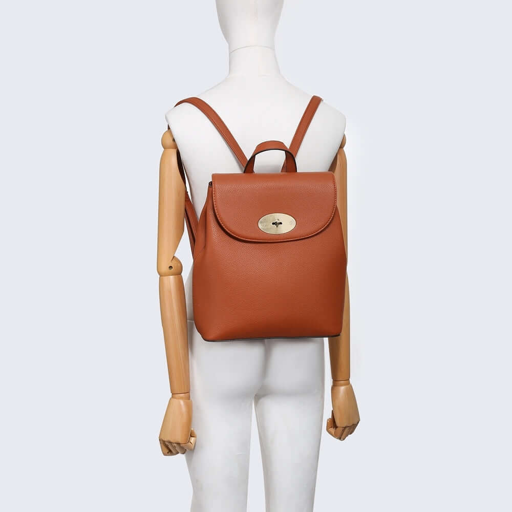 Twist Lock Leather Look Backpack