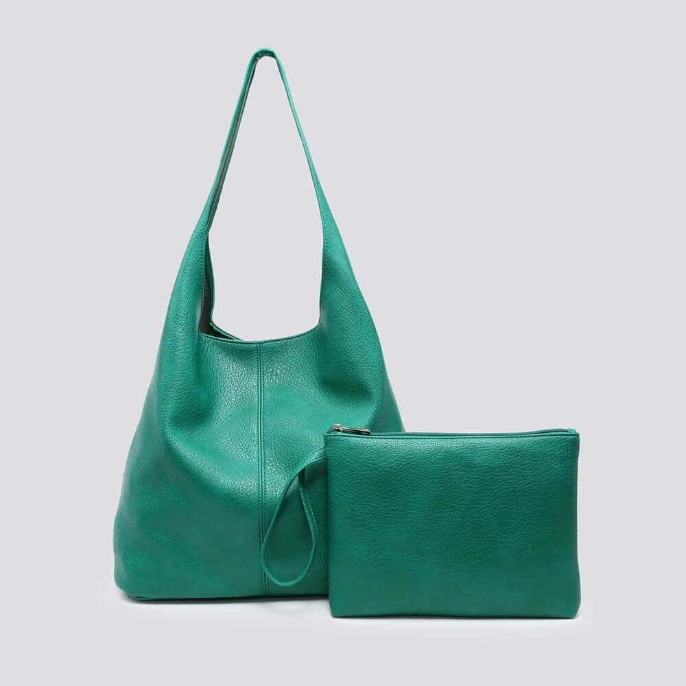 Soft Faux Leather Shoulder Bag with Matching Clutch Bag