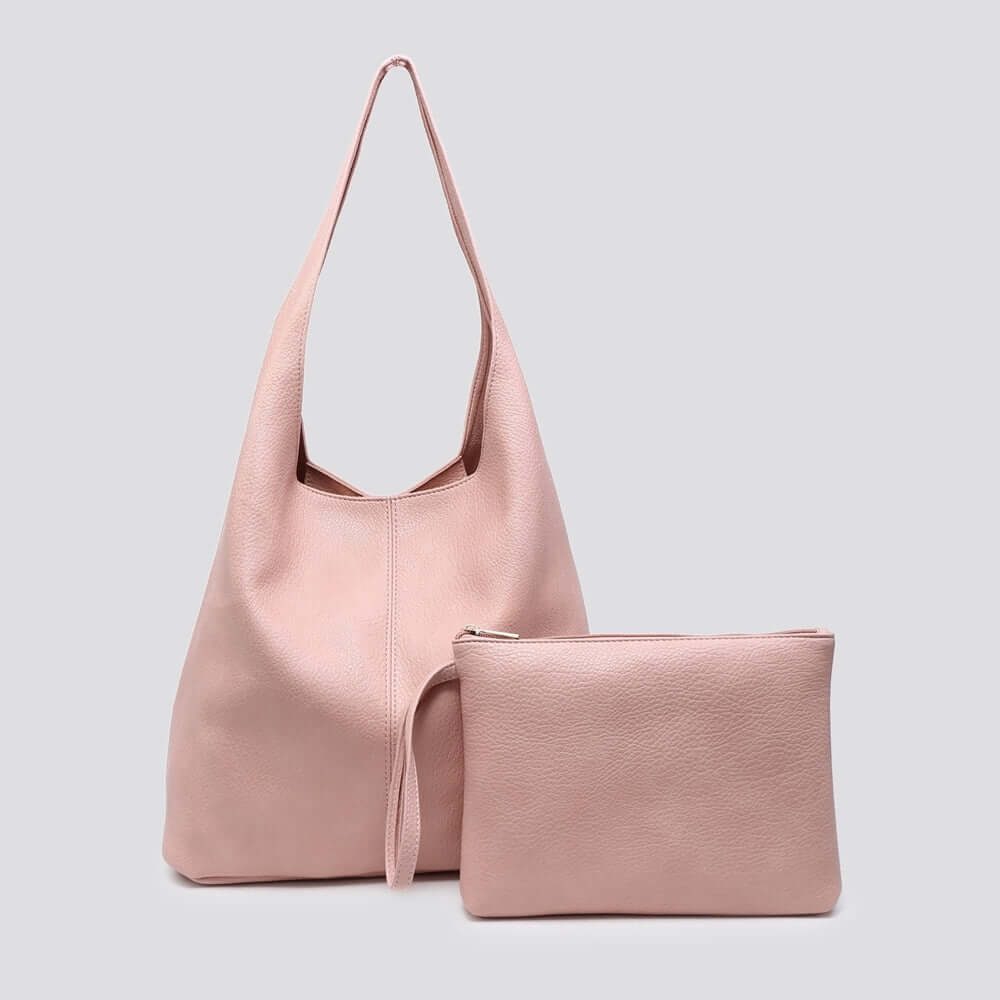 Soft Faux Leather Shoulder Bag with Matching Clutch Bag