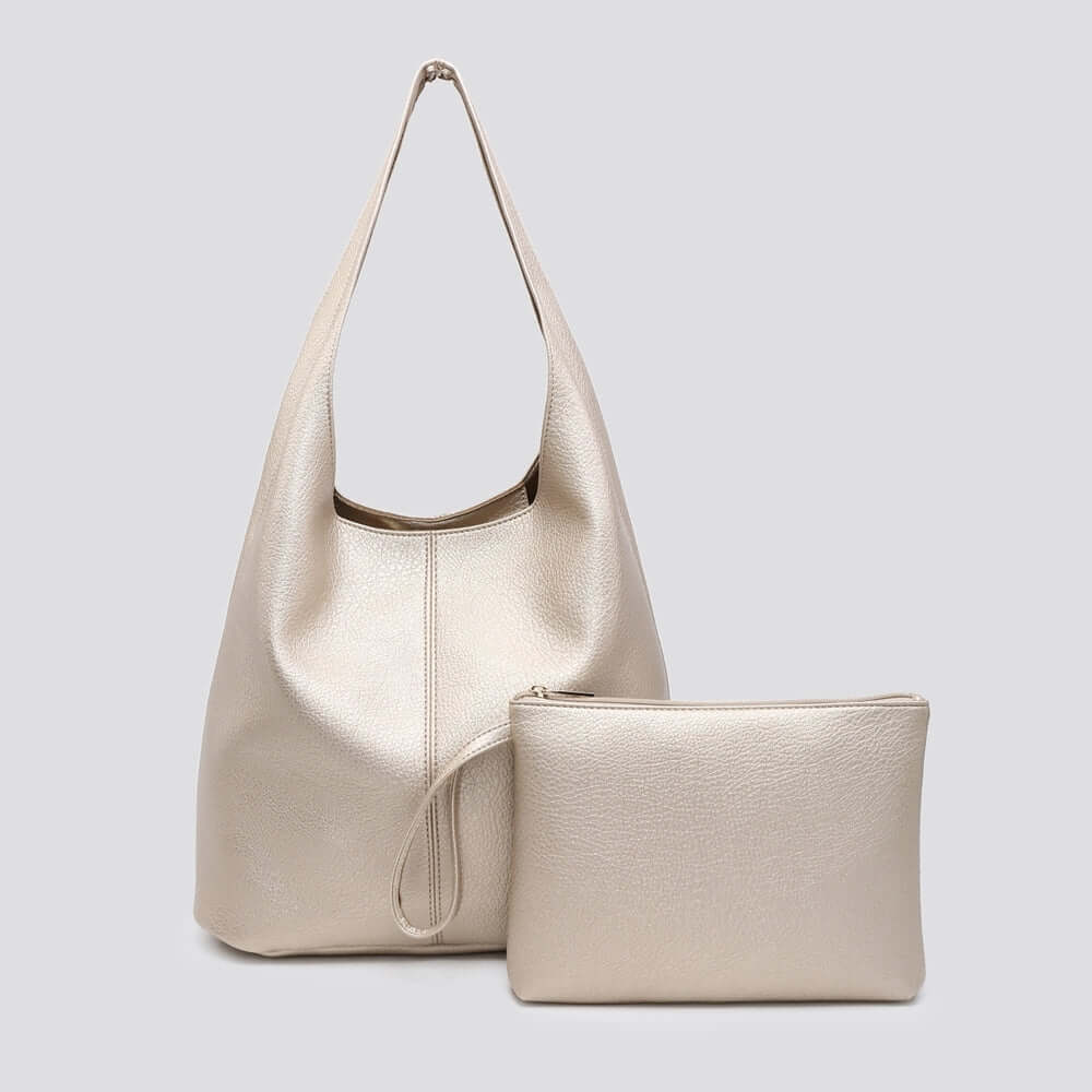 Soft Faux Leather Shoulder Bag with Matching Clutch Bag