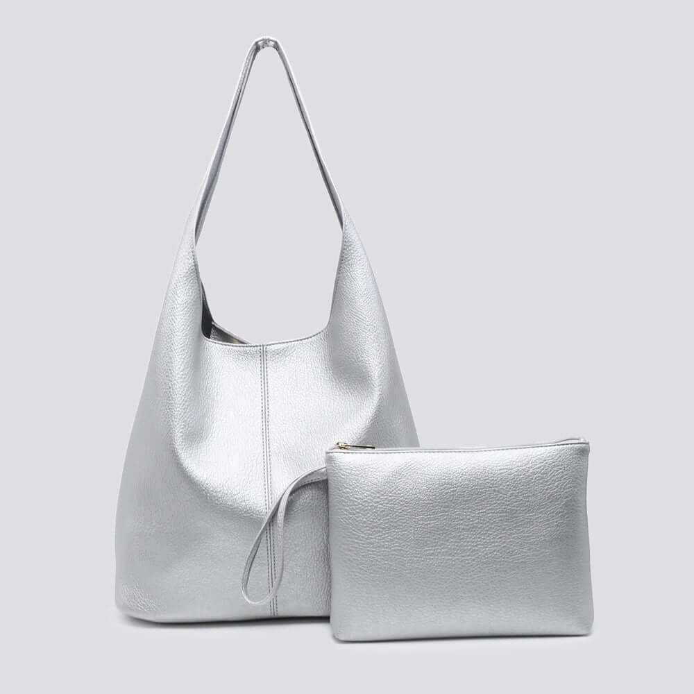 Soft Faux Leather Shoulder Bag with Matching Clutch Bag