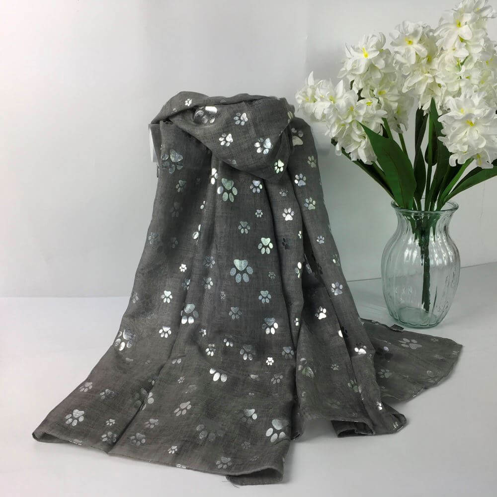 Lightweight Scarf With Silver Or Rose Gold Paw Print Bronzing