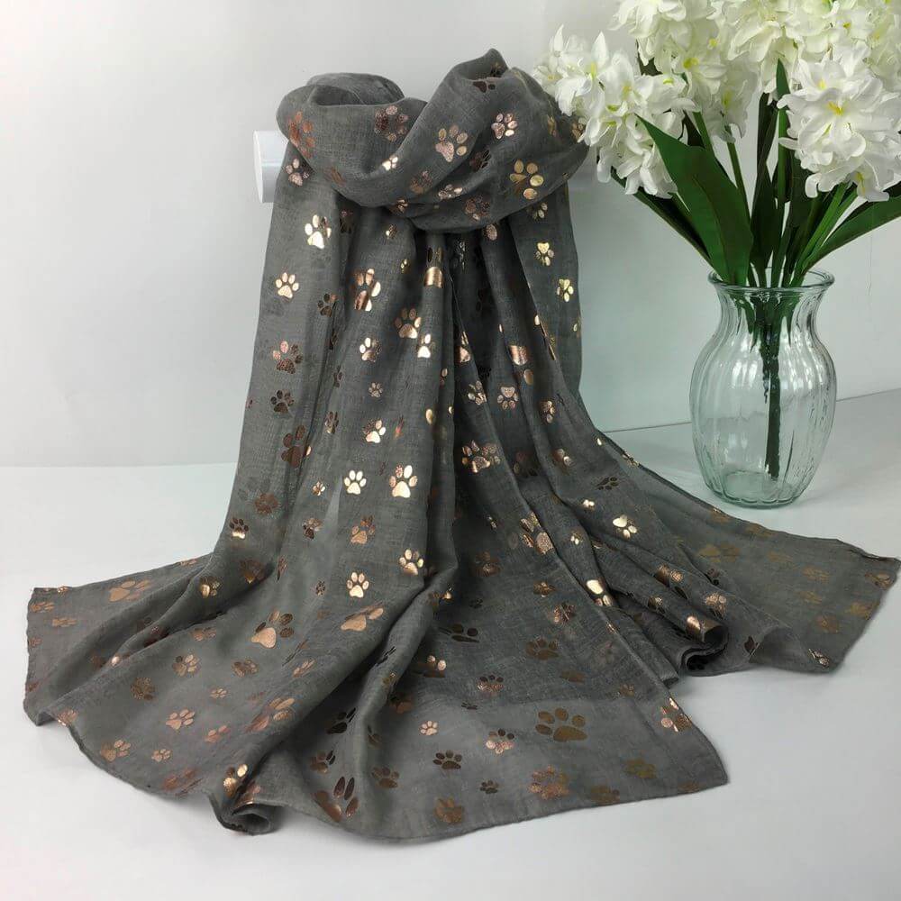 Lightweight Scarf With Silver Or Rose Gold Paw Print Bronzing