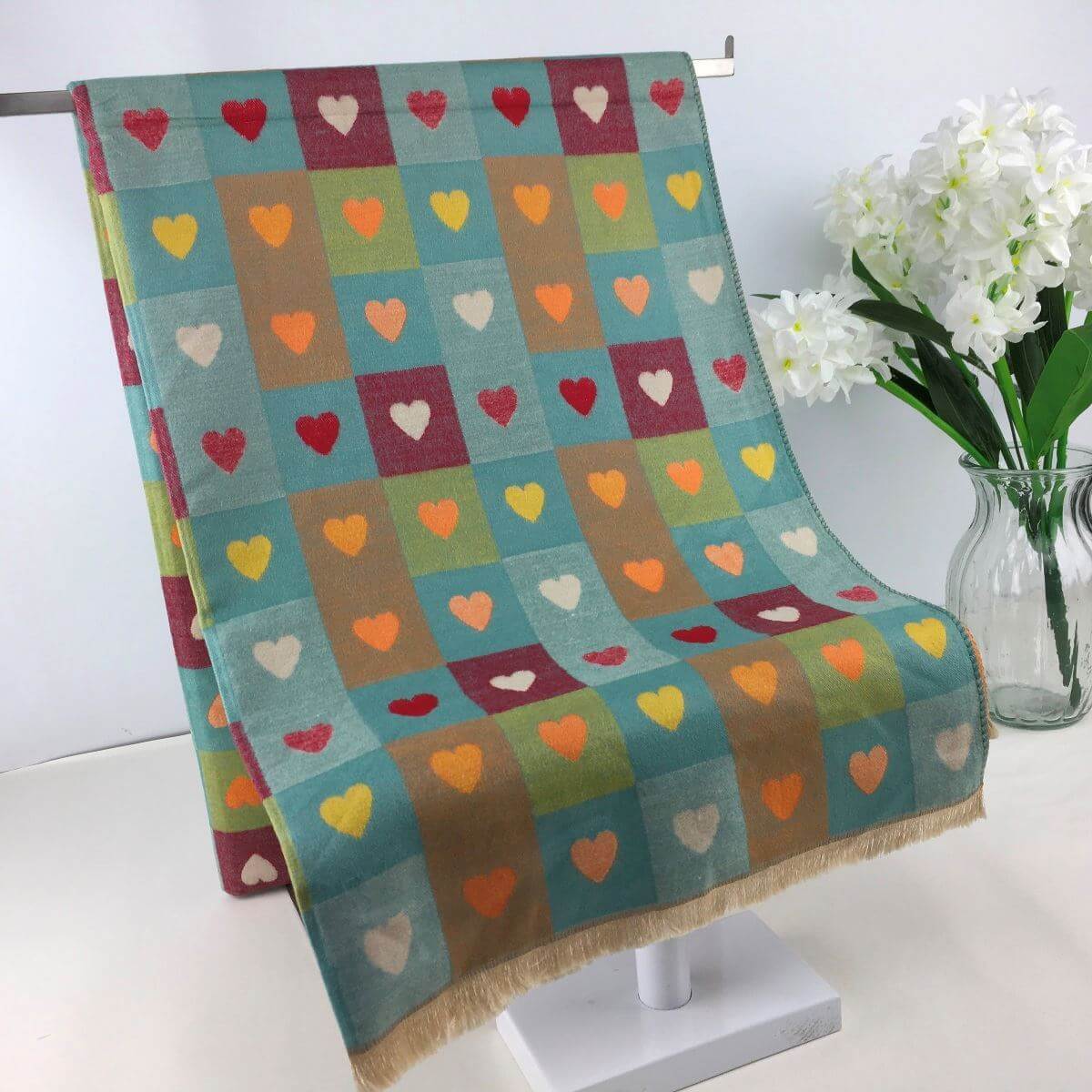 Checkerboard Heart Print Super Soft Scarf