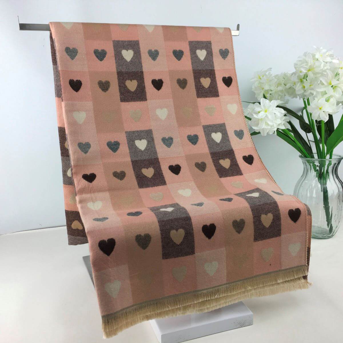 Checkerboard Heart Print Super Soft Scarf