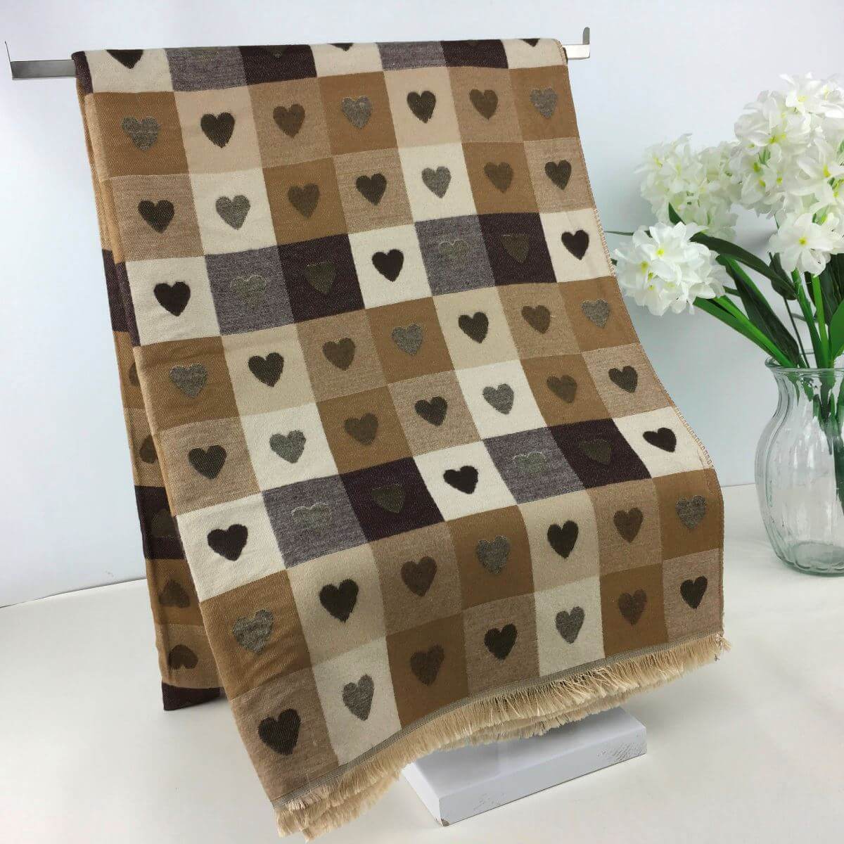 Checkerboard Heart Print Super Soft Scarf