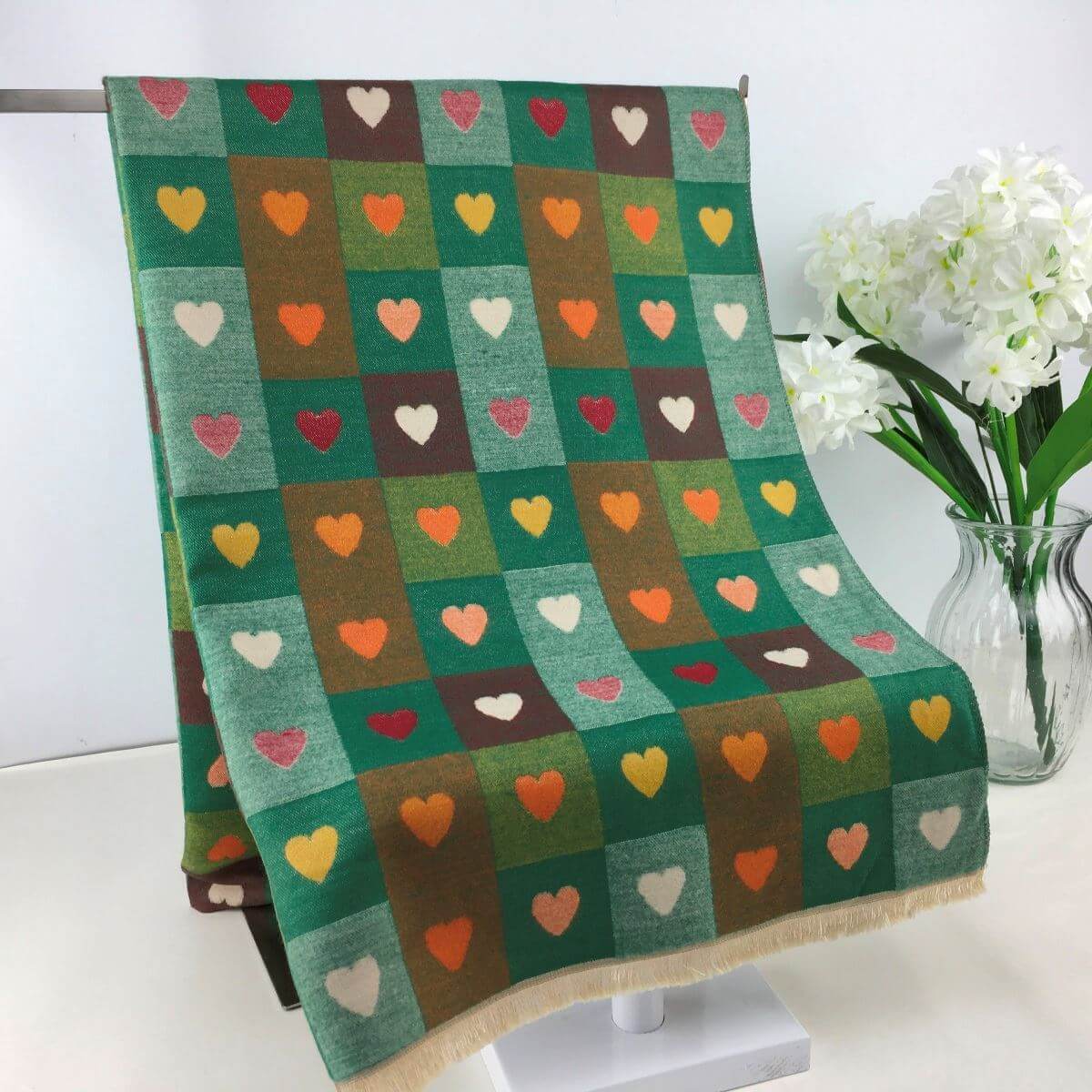 Checkerboard Heart Print Super Soft Scarf