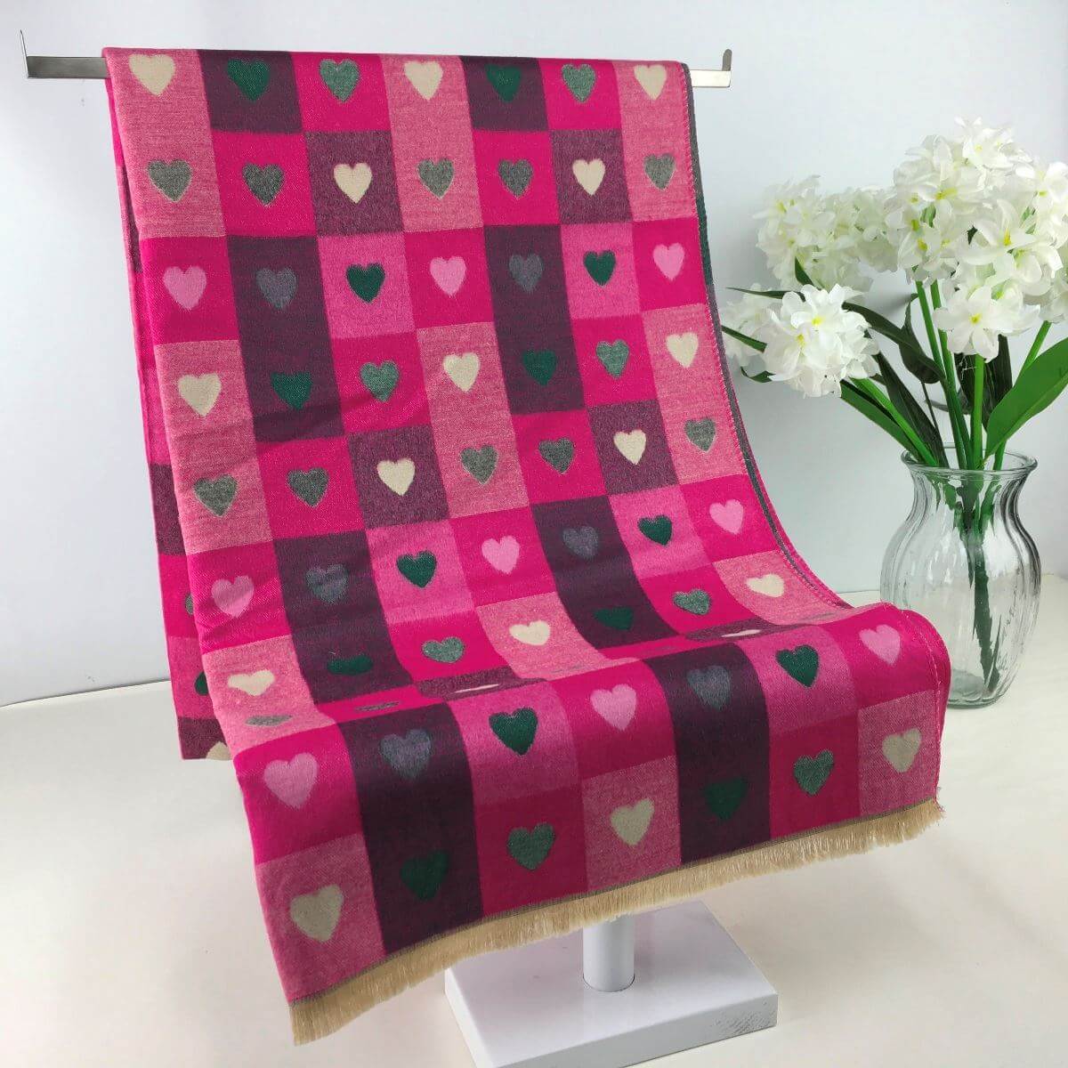 Checkerboard Heart Print Super Soft Scarf