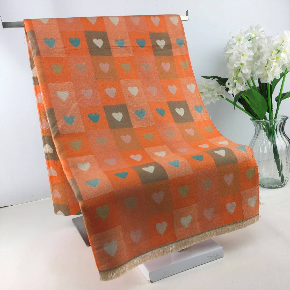 Checkerboard Heart Print Super Soft Scarf