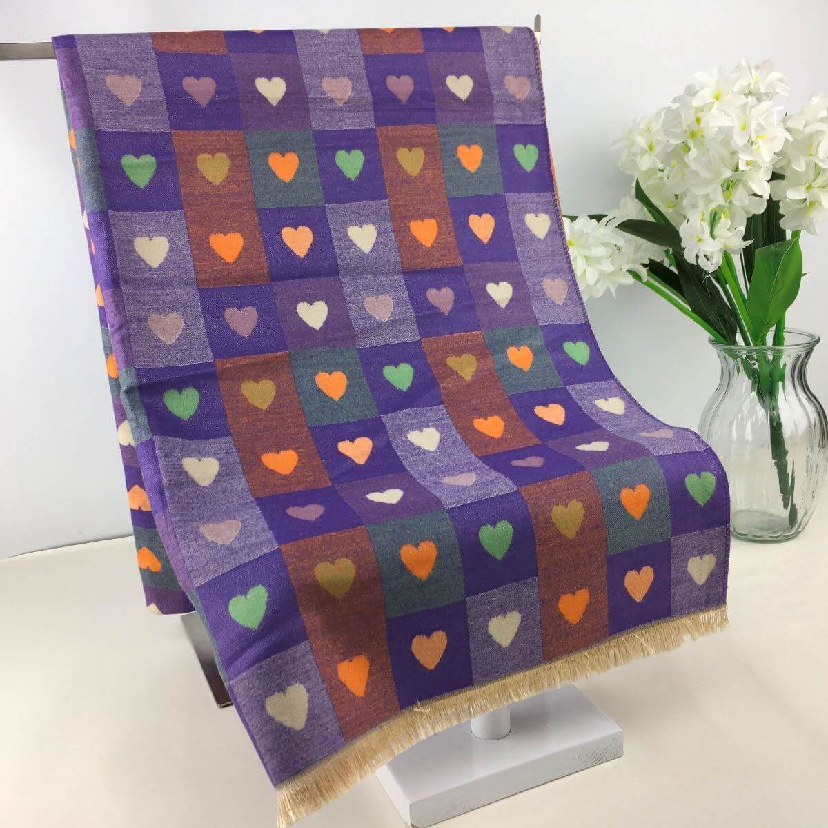 Checkerboard Heart Print Super Soft Scarf