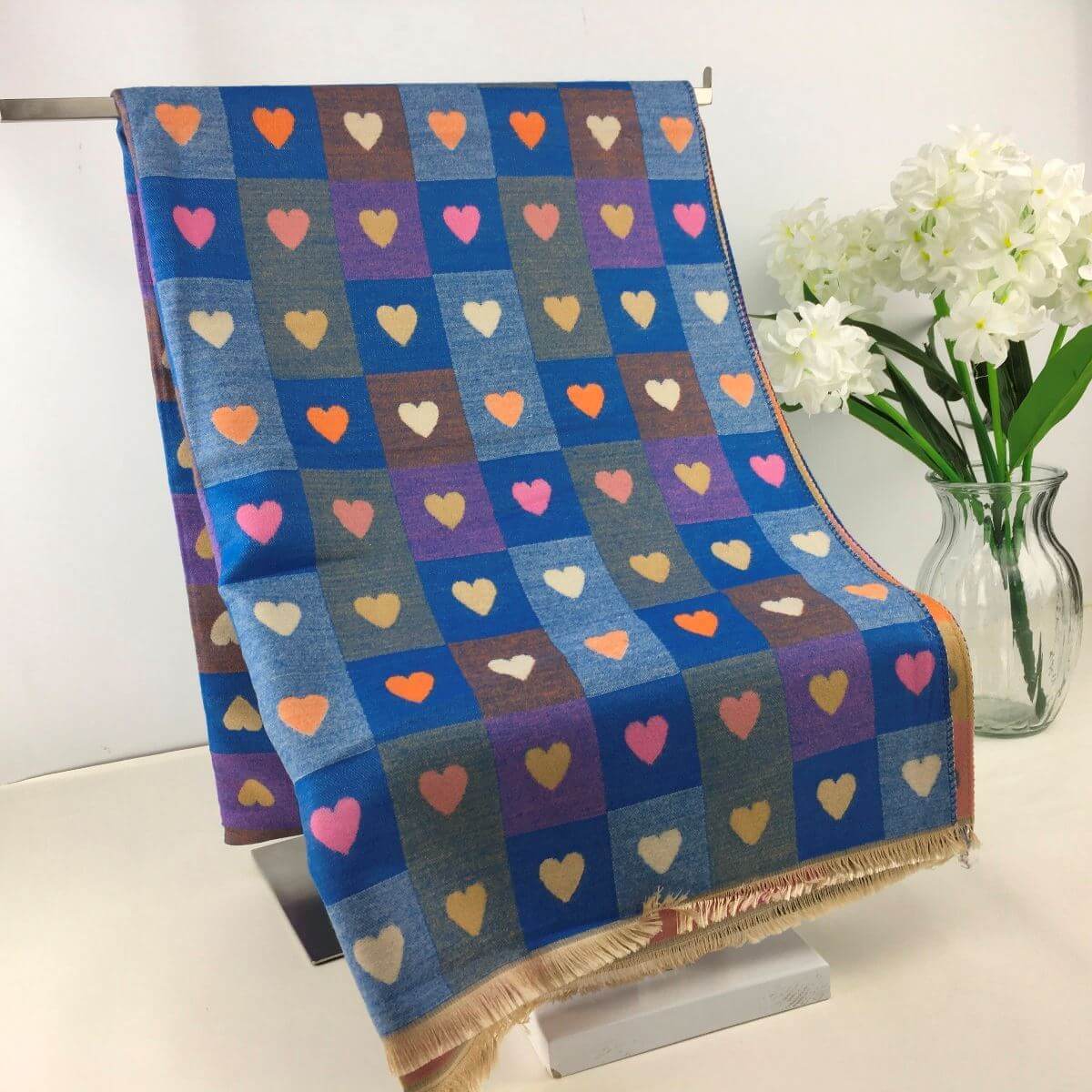 Checkerboard Heart Print Super Soft Scarf