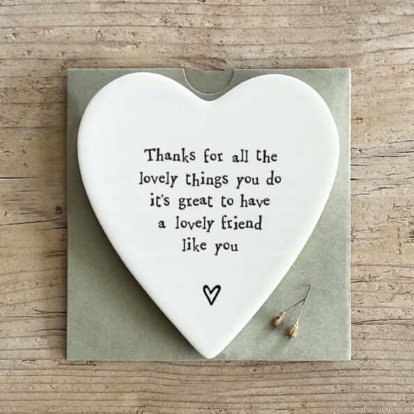 East Of India 'Thanks For All The Lovely Things You Do' Heart Coaster