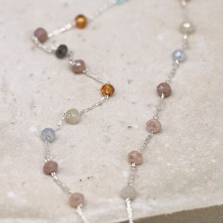 POM - Silver plated mixed bead and smoky glass crystal necklace