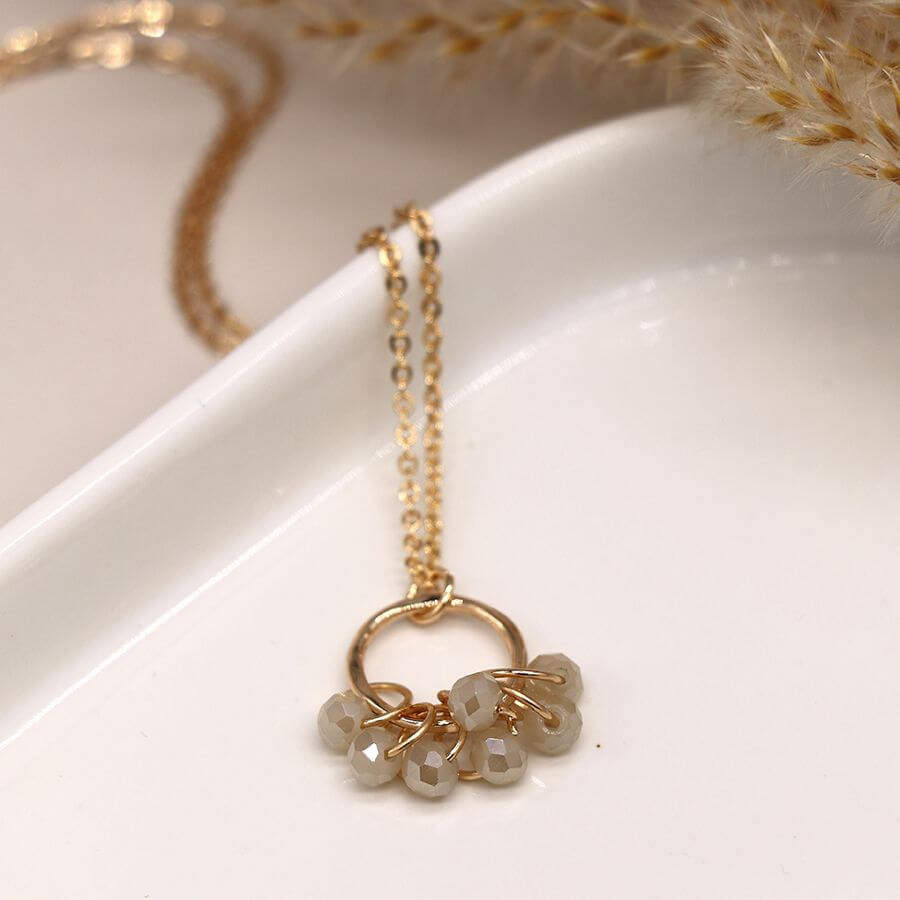 POM - Golden hoop necklace with crystal bead clusters