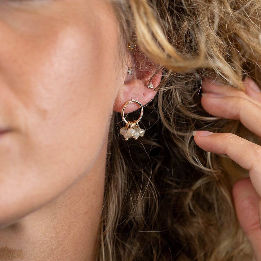 POM - Golden hoop and crystal bead cluster stud earrings