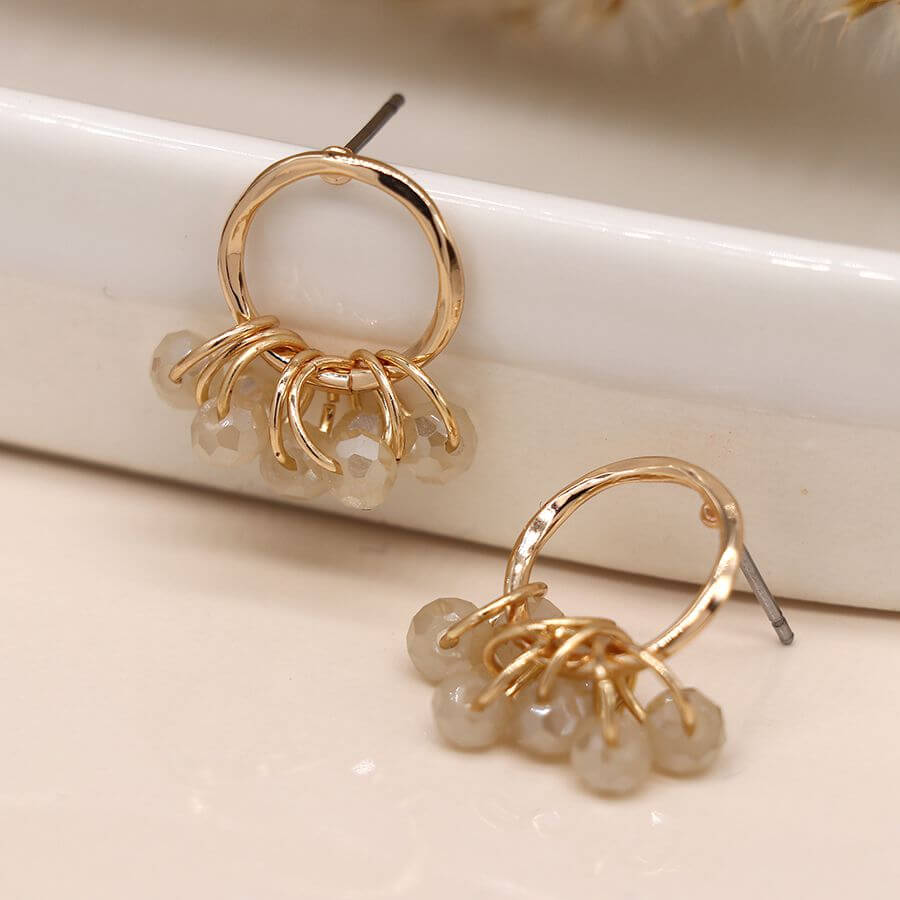 POM - Golden hoop and crystal bead cluster stud earrings