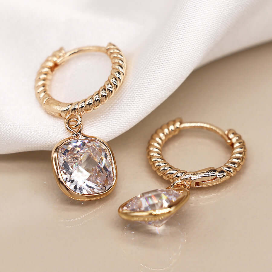 POM - gold plated crystal drop earrings