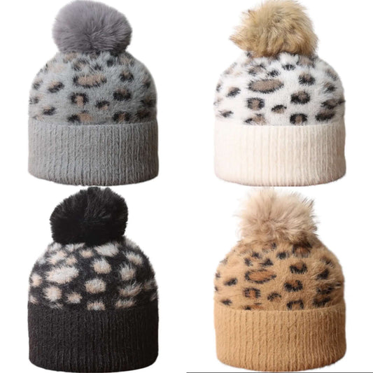 Jess & Lou - Leopard Fluffy Bobble Hat