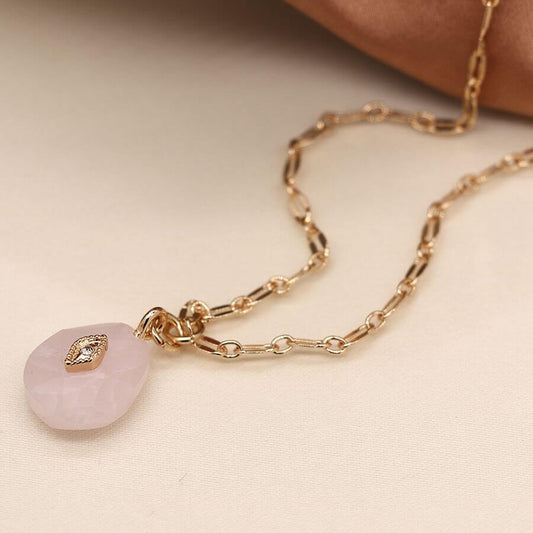 POM - Golden fine chain and pink stone pendant necklace