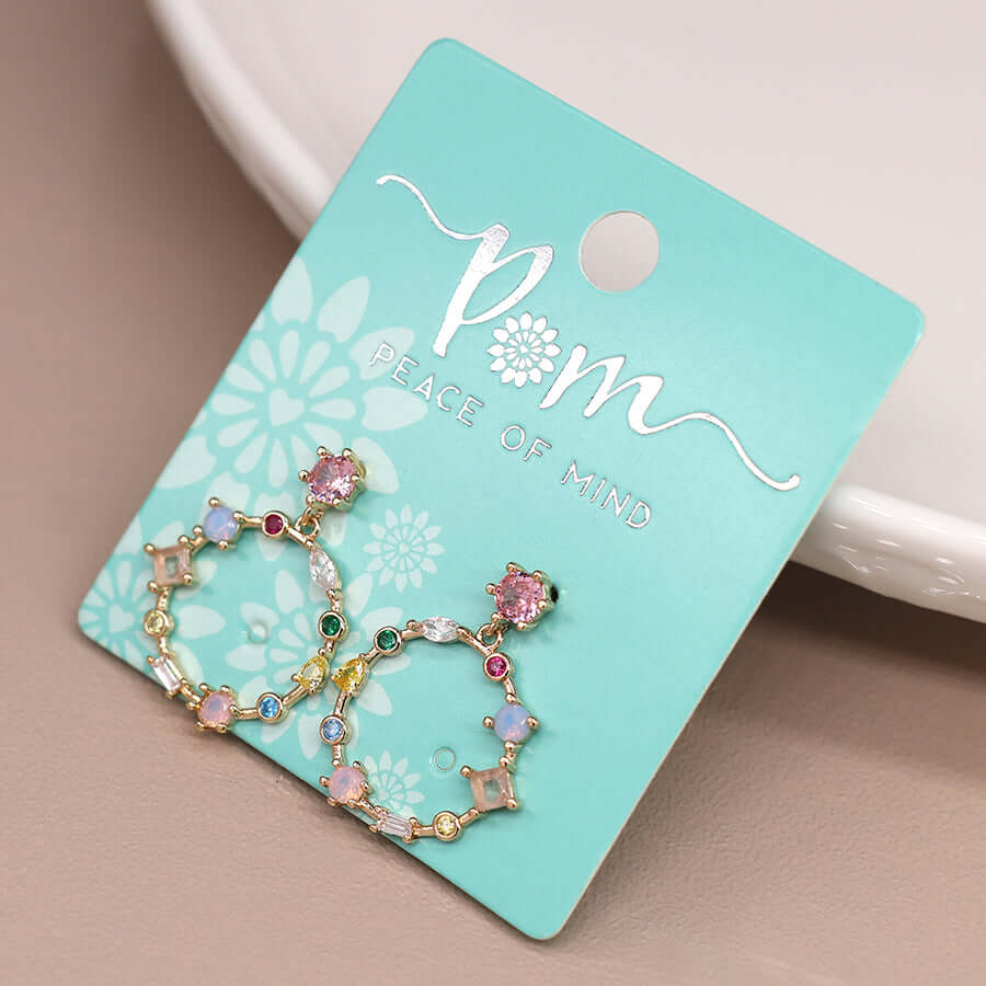 POM - Golden decorative circle earrings with mixed crystals