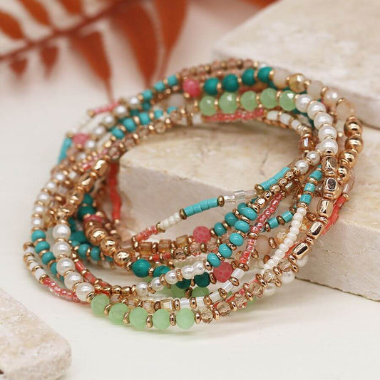 POM - Multi strand aqua coral mix bracelet