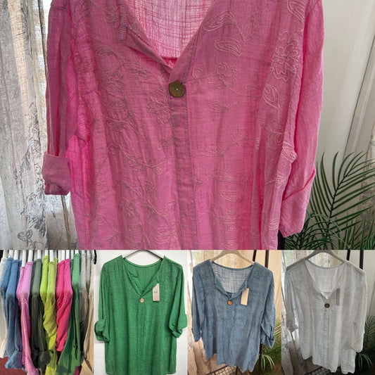 Floral Embroidered One Button Boxy Slouchy Blouse