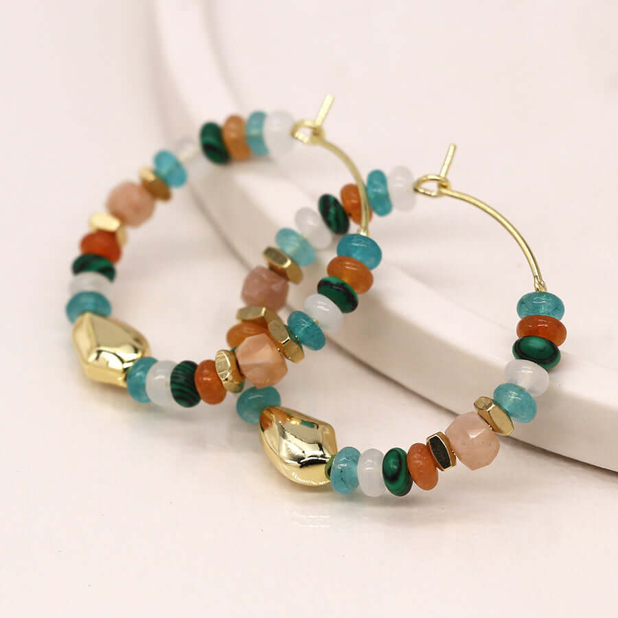 POM - Blue mix beaded hoop earrings