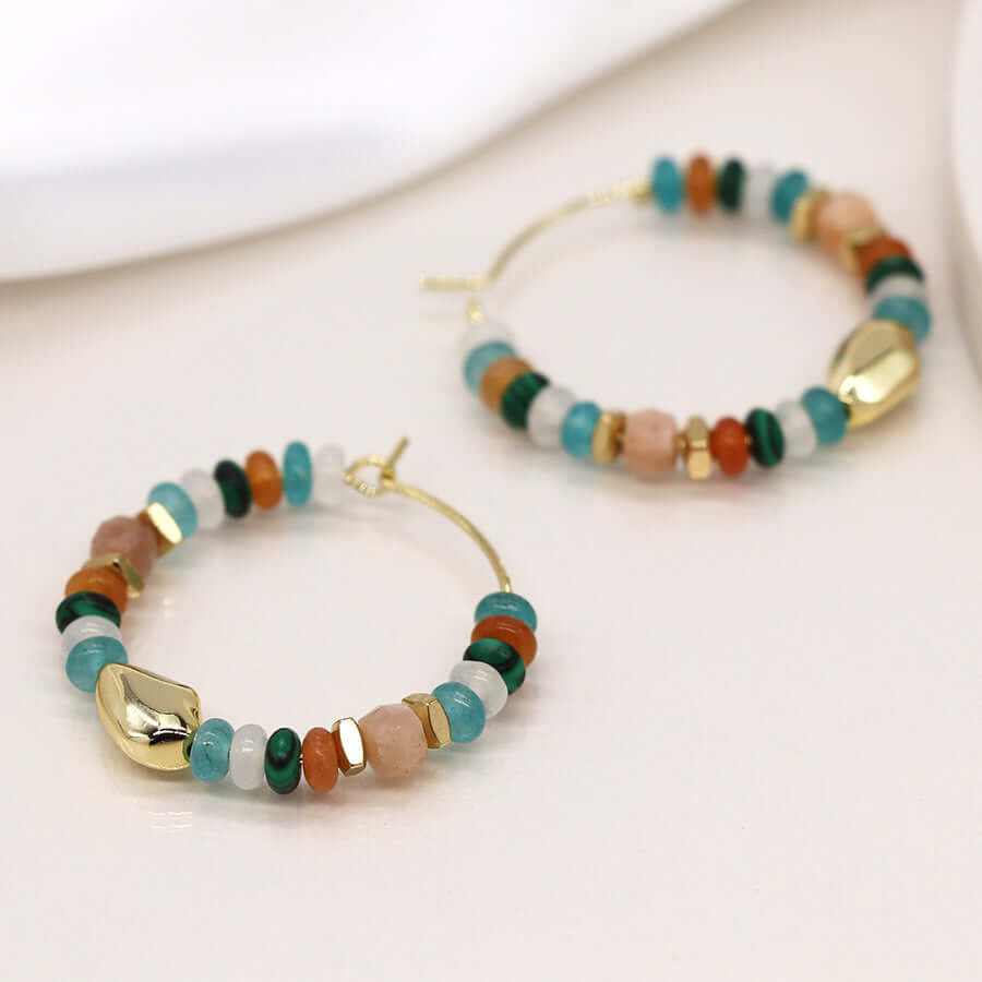 POM - Blue mix beaded hoop earrings