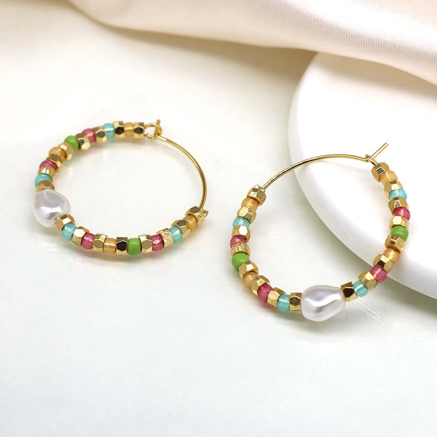 POM - Faux gold and pastel hoop earrings