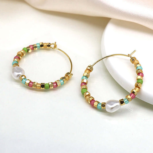 POM - Faux gold and pastel hoop earrings